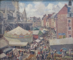 The Town Fair by the Church of Saint-Jacques in Dieppe, Morning, Sunlight by Camille Pissarro