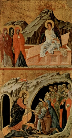 Three Marys at the Tomb (top); Descent into Hell (bottom) by Duccio di Buoninsegna