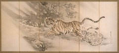 Tiger in Landscape (one of a pair) by Kishi Ganku