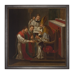 Twee gescheiden taferelen voorstellende sacramenten van priesterschap en huwelijk by anonymous painter