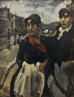 Two maids on the Lijjnbaansgracht in Amsterdam by Isaac Israels