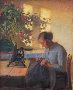 Sewing fisherman's wife by Anna Ancher