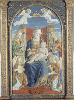 Vierge à l'enfant, avec sainte Dorothée, Sainte Catherine et deux anges musiciens by Anonymous