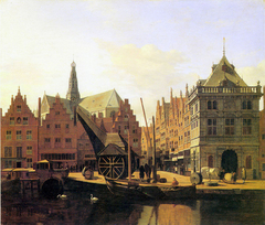 View of the Spaarne with the Waag and Crane, Haarlem by Gerrit Adriaenszoon Berckheyde