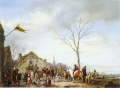 Village with "Herring pulling" farmers by Philips Wouwerman