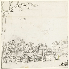 Vrolijk gezelschap aan een tafel in de openlucht by Gesina ter Borch