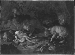 Wildkatzen und totes Rehkitz by Johann Rudolf Byss