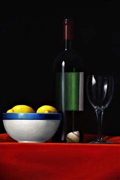 Wine Bottle and glass, oil on canvas 40x60cm 2020 by Erling Steen