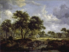 Wooded landscape by Meindert Hobbema