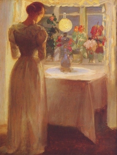 Young Girl Before a Lit Lamp by Anna Ancher