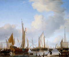 A Calm: A States Yacht under Sail close to the Shore with many other Vessels by Willem van de Velde the Younger