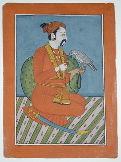 A kneeling raja with his falcon by Anonymous