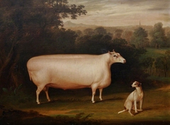 A Shearling Hog and Hound in a Landscape by Thomas Weaver