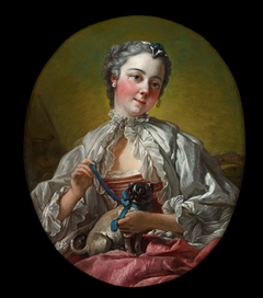 A young lady holding a pug dog by François Boucher