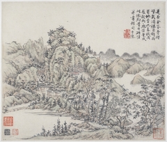 Album of Landscapes, Plants, Figures and Animals: Jingfengsi Temple in the Mountains by Fang Shishu