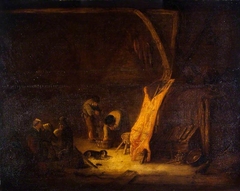 An Interior with a Pig's Carcass by Adriaen van Ostade