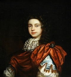 An Unknown Young Man wearing a Red Cloak and a Lace Cravat by attributed to Thomas Hawker