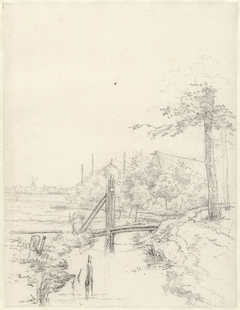 Brug over een sloot bij een boerderij by Abraham Johannes Ruytenschildt