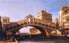 Capriccio of the Rialto Bridge with the Lagoon Beyond by Canaletto