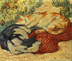 Cats on a red cloth by Franz Marc