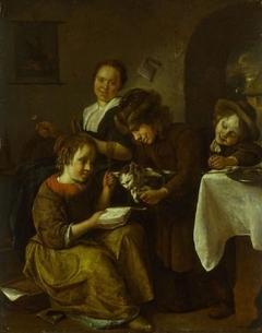 Children Teaching a Cat to Read by Jan Steen