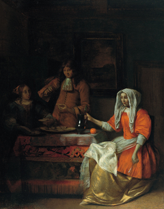 Company in an interior eating oysters by Pieter de Hooch