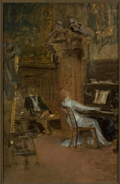 Concert in the living-room, sketch by Władysław Czachórski