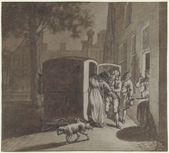 De thuiskomst van twee leden van de vriendenkring by Jacob Cats 1741-1799