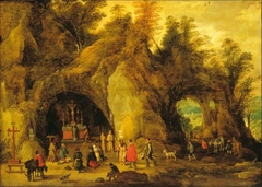 Divine Service in a Rock Grotto by Joos de Momper