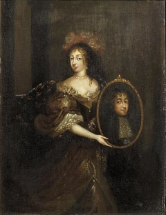 Double portrait of Henriette Stuart (1644-1670), holding a portrait of her husband Philippe d' Orleans (1640-1701) by Theodorus Netscher