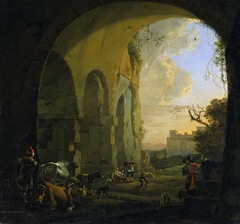 Drovers with Cattle under an Arch of the Colosseum in Rome by Jan Asselijn