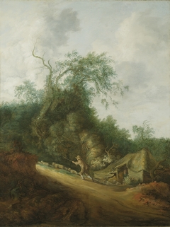 Dune landscape with shepherd and drove of sheep by Cornelis Symonsz van der Schalcke