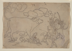 Durga Confronts the Buffalo Demon Mahisha: Scene from the Devi Mahatmya by Nainsukh