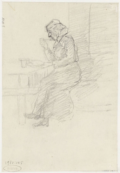 Etende vrouw, aan tafel by Jozef Israëls