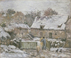 Farm at Montfoucault: Snow Effect by Camille Pissarro