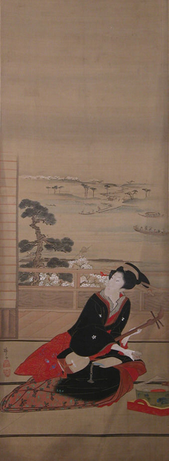 Female Entertainer with Shamisen by Hokuba