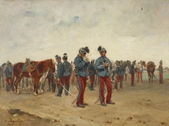 French Cavalry Standing by their Mounts by Henri Louis Dupray