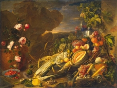 Fruit and a Vase of Flowers by Jan Davidsz. de Heem