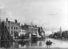 Gezicht op de Binnenamstel achter de Doelenstraat by Cornelis Springer