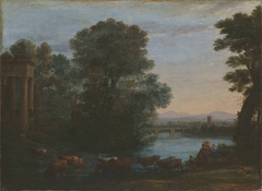 Idyllische Landschaft bei untergehender Sonne by Claude Lorrain