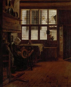 Interior with Woman at the Spinning Wheel by Esaias Boursse