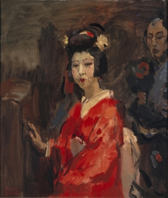 Japanse dame in rode kimono by Isaac Israels