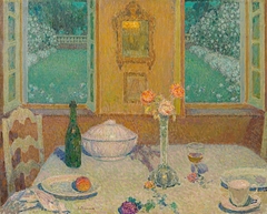 La table sur le jardin fleuri au crépuscule, Gerberoy by Henri Le Sidaner