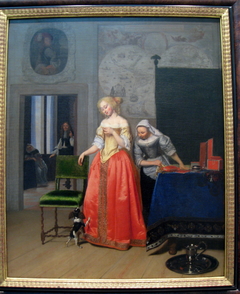 Lady with Servant and Dog by Jacob Ochtervelt