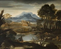 Landscape with a Lake and a Walled Town by Pietro da Cortona