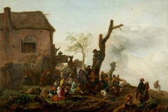 Landscape with a Large Number of Peasants Merrymaking in front of a Cottage by Philips Wouwerman