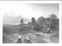 landscape with ruins of a church by Fritz Bamberger