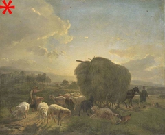 Landscape with Sheep and a Hay Wagon by Balthasar Paul Ommeganck