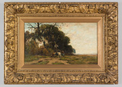 Landschap met boerin en koeien by Théophile de Bock