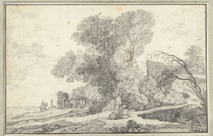 Landschap met boomgroep en huifkar by Unknown Artist